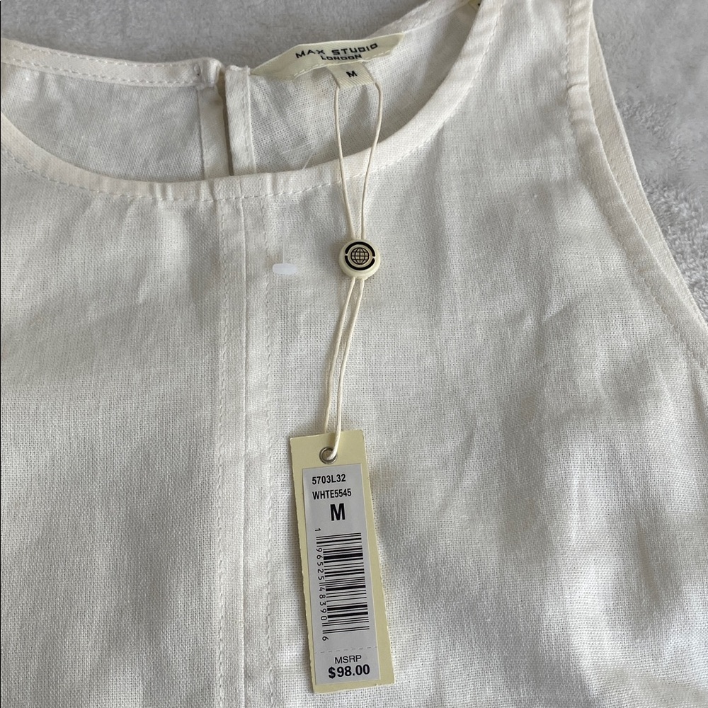 Max Studio White Linen Blend Sleeveless Tank Top - Picture 8 of 12